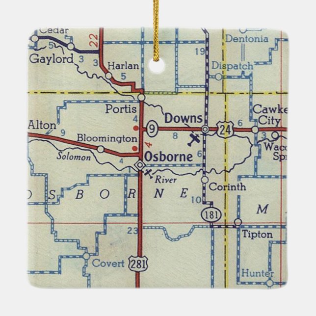 Osborne Kansas Vintage Map Ceramic Ornament (Back)