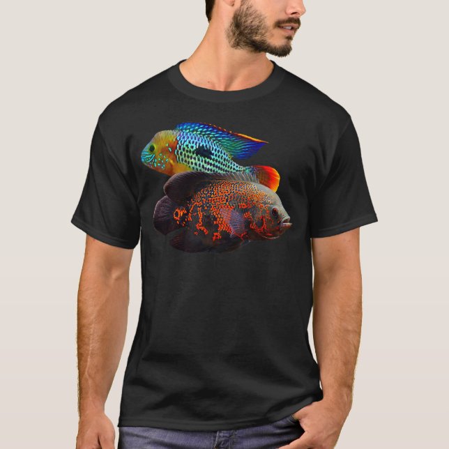 Oscar Fish Green Terror Cichlids Monster Fish Aqua T-Shirt (Front)