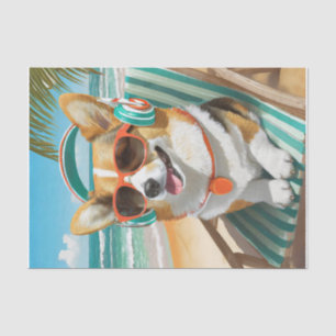 Oscar Just Chillin', Corgi on the Beach Tissue Paper