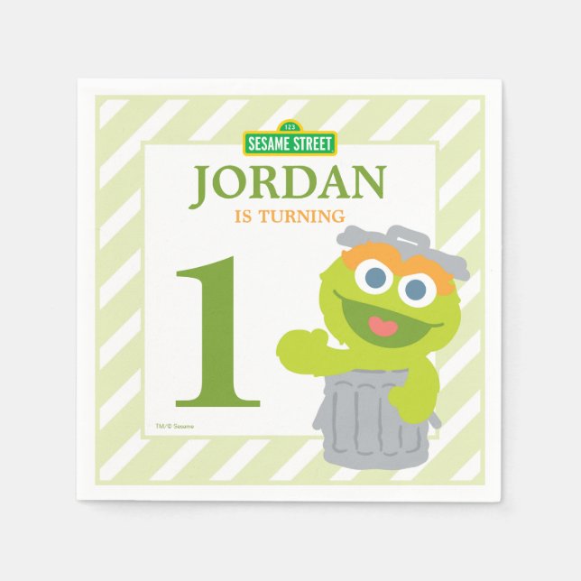 Oscar the Grouch Baby Birthday Paper Napkins (Front)