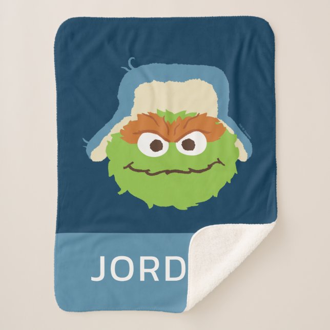 Oscar the Grouch Woodland Face | Add Your Name Sherpa Blanket (Front)