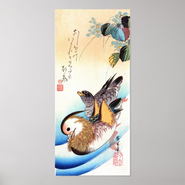 Oshidori (Mandarin Ducks), Hiroshige Fine Art Poster (Front)