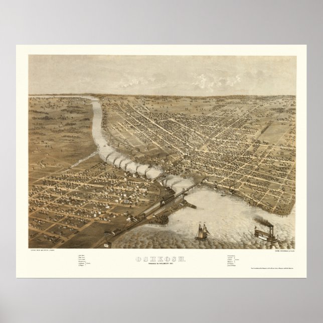 Oshkosh, WI Panoramic Map - 1887 Poster (Front)