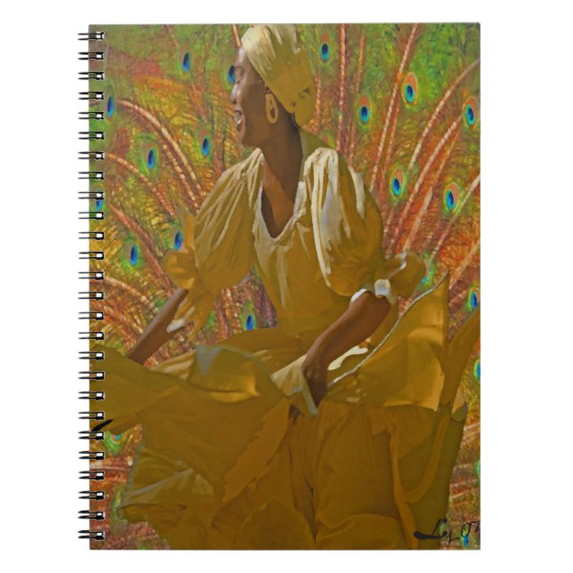 OSHUN DANZA OF THE PEACOCK SPIRAL NOTEBOOK (Front)