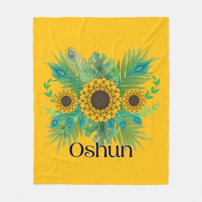 Oshun Goddess Sunflowers Fleece Blanket (Front)