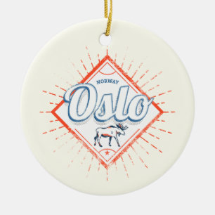 Oslo Capital Norway Retro Moose Vintage Souvenir Ceramic Tree Decoration