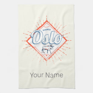 Oslo Capital Norway Retro Moose Vintage Souvenir Tea Towel