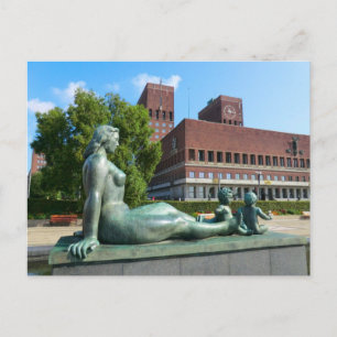 Oslo City Hall, statue Postcard
