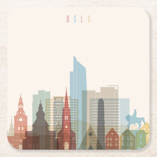 Oslo, Norway | City Skyline Square Paper Coaster (Front)