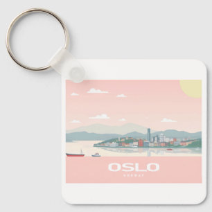 Oslo Norway Fjord Pastel Travel Key Ring