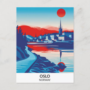 Oslo Norway Retro Artwork Travel Postcard