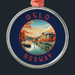 Oslo Norway Retro Distressed Circle Metal Tree Decoration<br><div class="desc">Oslo retro vector travel design. Oslo,  the capital of Norway,  sits on the country’s southern coast at the head of the Oslofjord.</div>