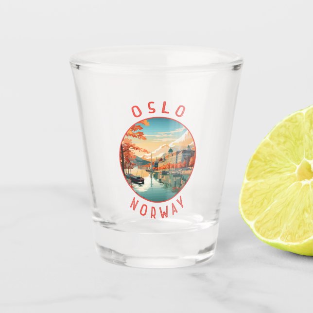 Oslo Norway Retro Distressed Circle Shot Glass (Front)
