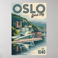 Oslo Norway Skyline Retro Cityscape Travel
