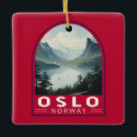 Oslo Norway Travel Art Vintage Ceramic Ornament<br><div class="desc">Oslo retro vector travel design. Oslo,  the capital of Norway,  sits on the country’s southern coast at the head of the Oslofjord.</div>