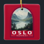Oslo Norway Travel Art Vintage Ceramic Ornament<br><div class="desc">Oslo retro vector travel design. Oslo,  the capital of Norway,  sits on the country’s southern coast at the head of the Oslofjord.</div>
