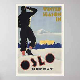 Oslo Norway Vintage Poster - Framed Print - Canvas