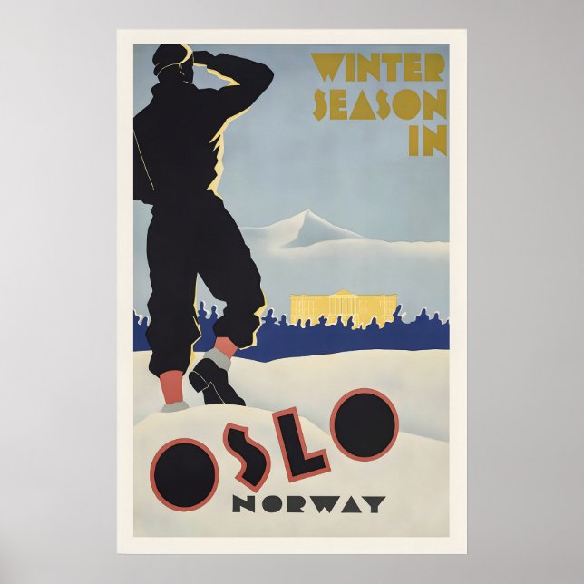 Oslo Norway Vintage Poster - Framed Print - Canvas (Front)
