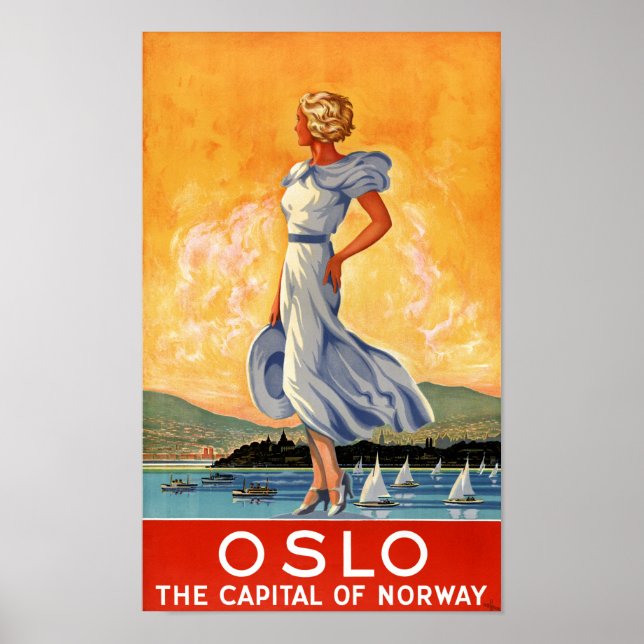 Oslo Norway Vintage Travel Poster Restored (Front)