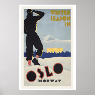 Oslo Norway Winter Season In Vintage Ski Poster