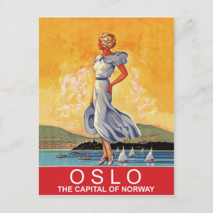 Oslo, the capital of Norway, vintage travel Postcard