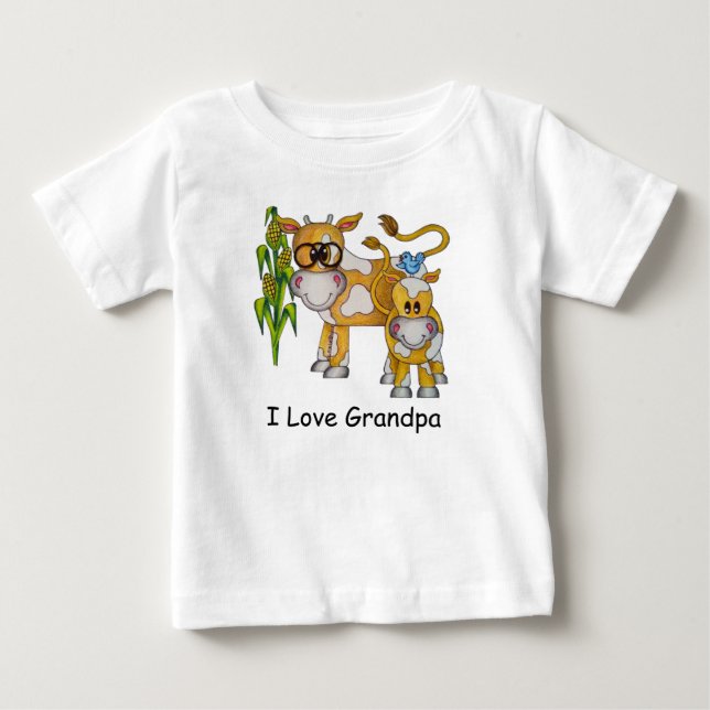 OSO Cute "I Love Grandpa" Cow Baby Romper T-Shirt (Front)