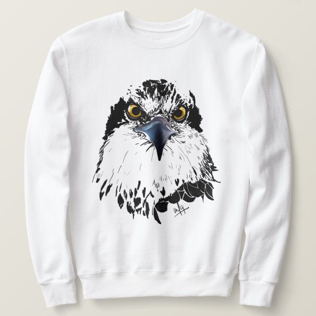 Osprey Drawing Black and White Piercing Eyes Sweatshirt (Design Front)