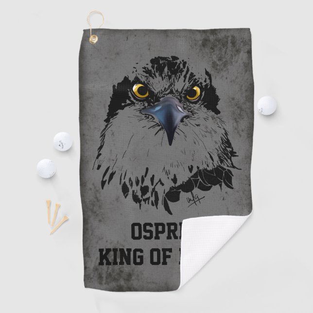 Osprey King of Birds Illustration Dark Grey Grunge Golf Towel (InSitu)