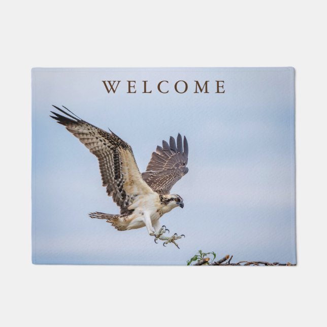 Osprey landing in the nest doormat (Front)