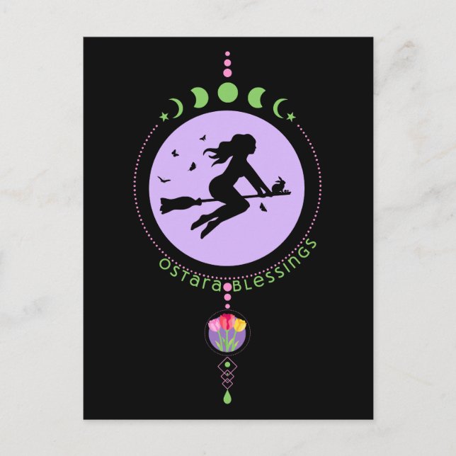 Ostara Blessings Witch Postcard (Front)
