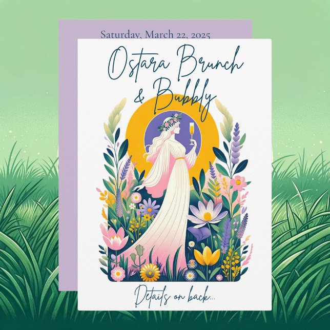 Ostara Brunch & Bubbly Invitation Card + Download (ostara brunch invitation pagan wiccan holiday witch spring mimosas)