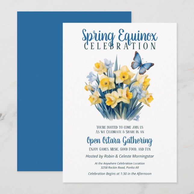 Ostara Spring Equinox Daffodil Butterfly Sabbat Invitation (Front/Back)