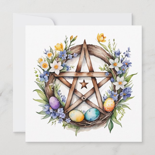 Ostara Star Pentacle Spring Equinox Eostre Wicca Holiday Card (Front)