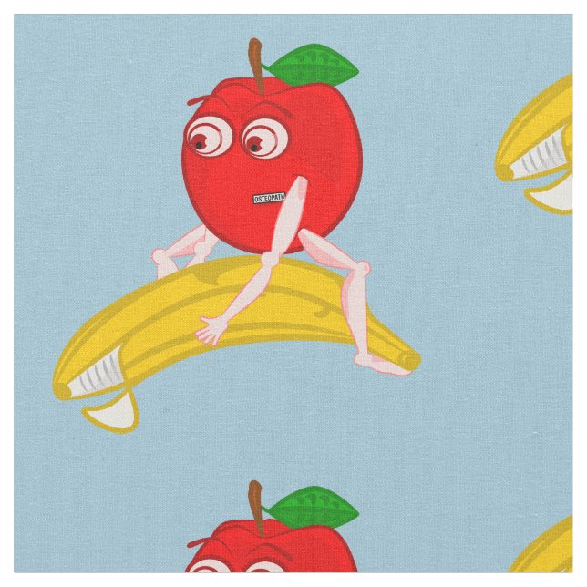 Osteopath Fruit Funny Apple Straightening a Banana Fabric (Close Up)