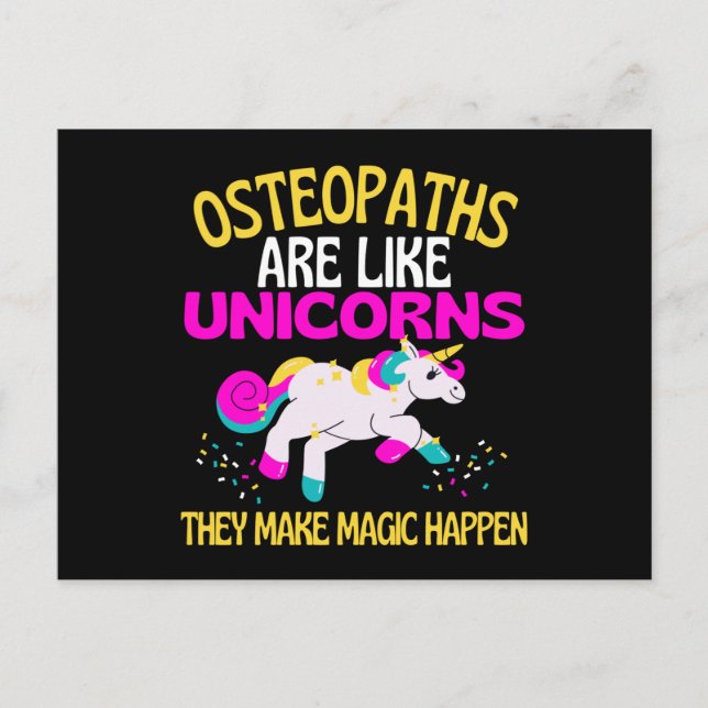 Osteopaths Unicorn , Magical Unicorn Chiropractor Postcard (Front)