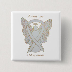 Osteoporosis Awareness Angel White Ribbon Art Pin