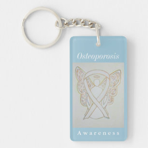 Osteoporosis Awareness White Ribbon Keychain