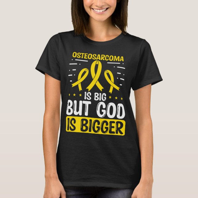 Osteosarcoma Awareness God Bone Cancer Ribbon T-Shirt (Front)