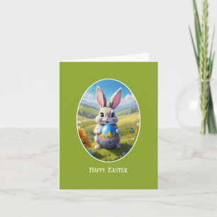 Osterhase mit Ei, Oval -  Card