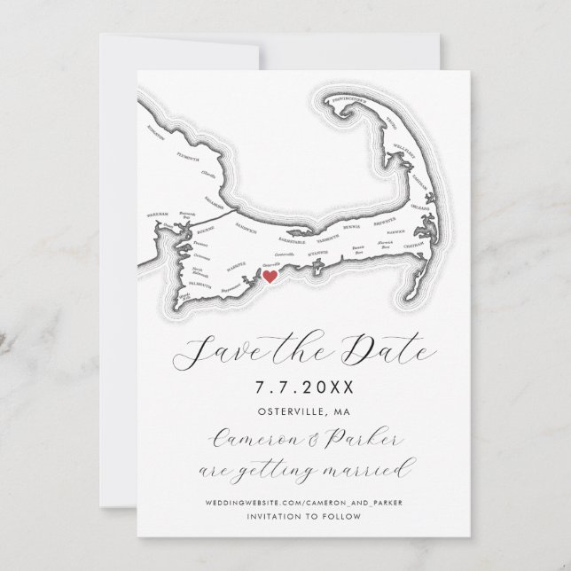 Osterville MA Cape Cod Map Black and White Wedding Save The Date (Front)