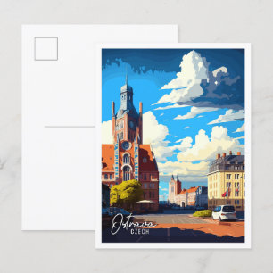 Ostrava Czech Art vintage travel illustration Postcard