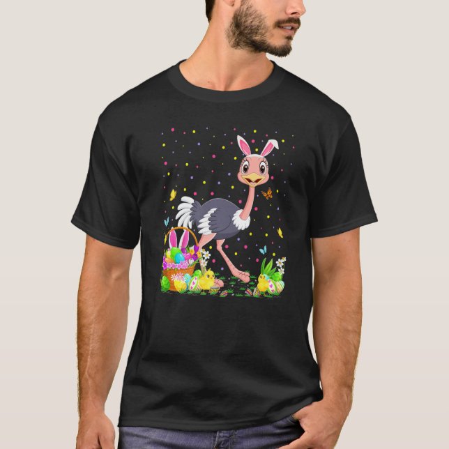 Ostrich Bird Easter Egg Hunt Bunny Ostrich Easter T-Shirt (Front)
