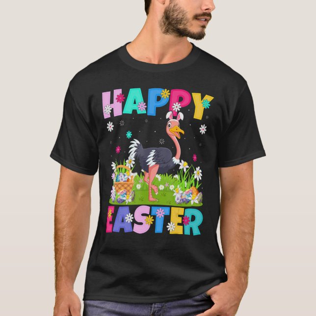 Ostrich Bird  Happy Easter Bunny Ostrich Easter Su T-Shirt (Front)