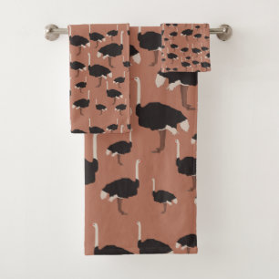 Ostrich Bird Illustration Pattern Bath Towel Set