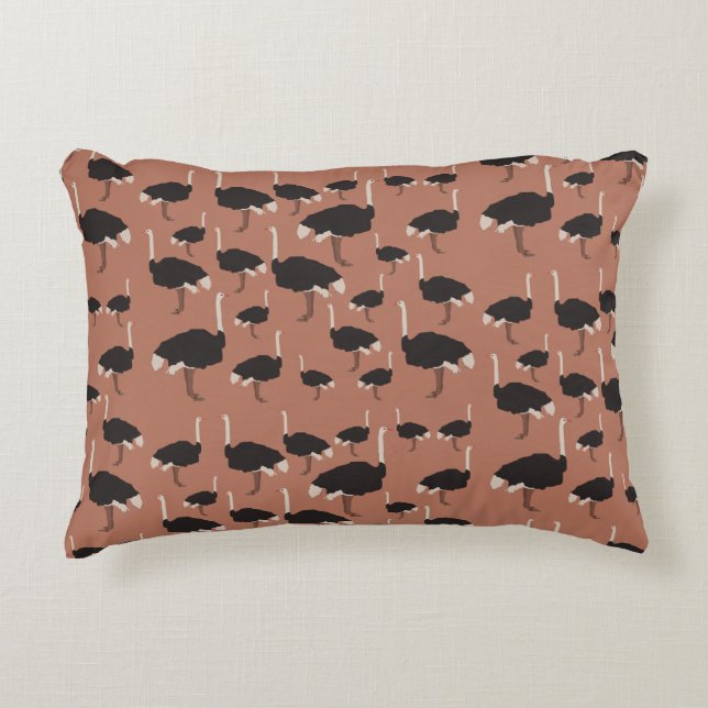 Ostrich Bird Illustration Pattern Decorative Cushion (Front)