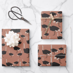 Ostrich Bird Illustration Pattern Wrapping Paper Sheet