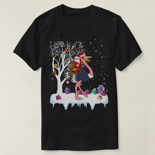 Ostrich Bird Lover Xmas Gift Santa Riding Ostrich  T-Shirt (Design Front)