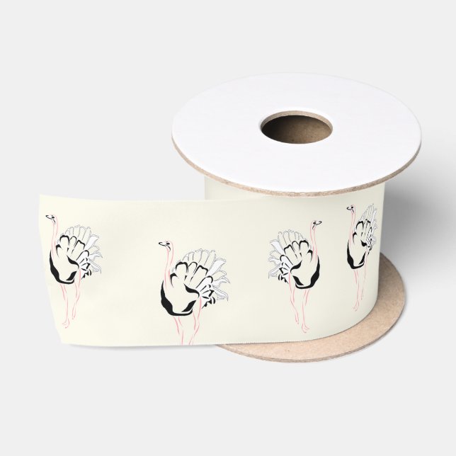 ostrich bird on brown satin ribbon (Spool)