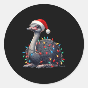 Ostrich Christmas Lights Funny Santa Hat Merry Xma Classic Round Sticker
