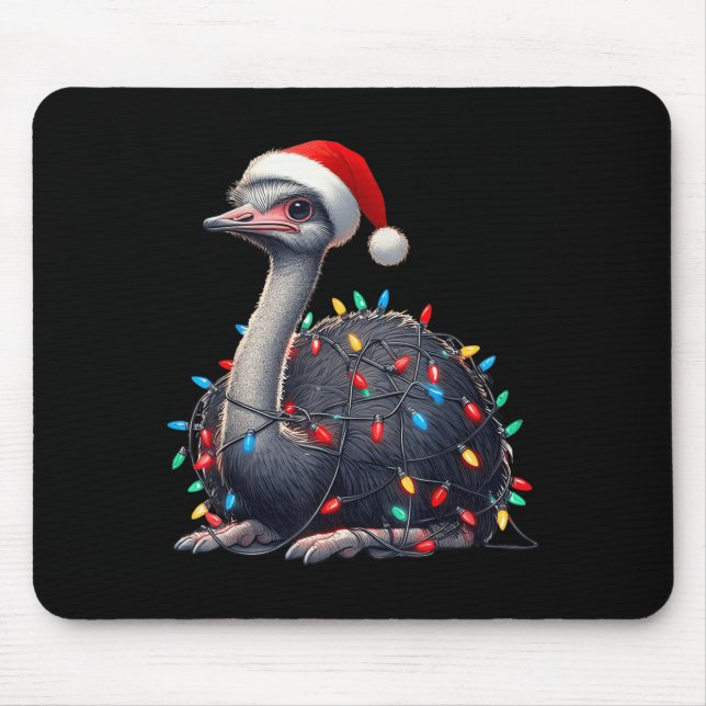 Ostrich Christmas Lights Funny Santa Hat Merry Xma Mouse Pad (Front)